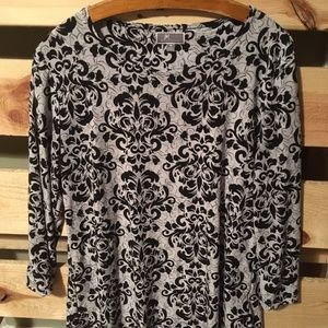 🌸JM Collection black grey fleur del lis top M